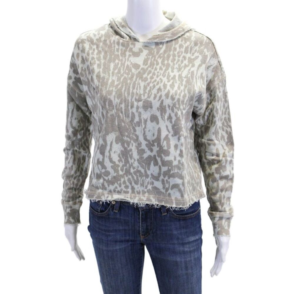Chaser Women's Hood Long Sleeves Animal Print Boxy Sweatshirt Gray Size S